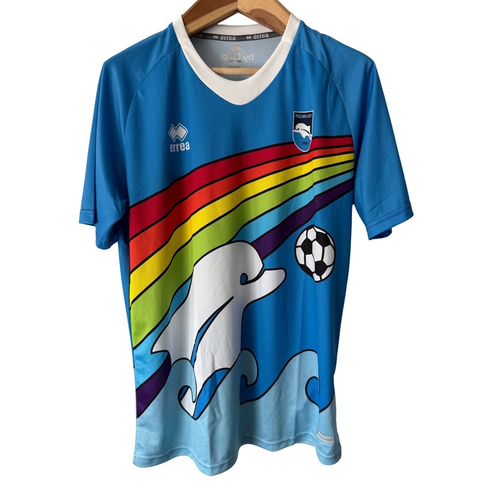 Errea Pescara Calcio 20/21 Rainbow Dolphin Soccer Jersey Blue XXL New NWT
